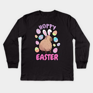 Hoppy easter cute funny capybara Kids Long Sleeve T-Shirt